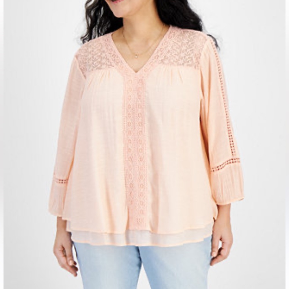 🌹Style & Co. - Peach Lace Detail Women's Top - Size XL